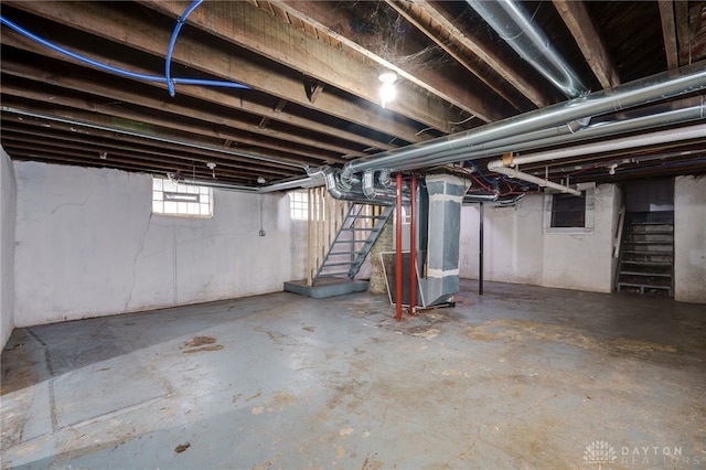 basement featuring heating unit