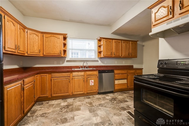 kitchen featuring black range with electric cooktop, sink, and dishwasher