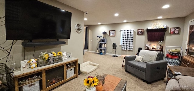 living room with light carpet