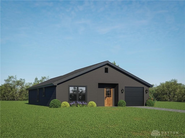 view of front of home featuring a garage and a front yard