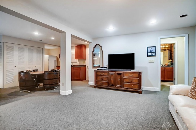 living room featuring carpet