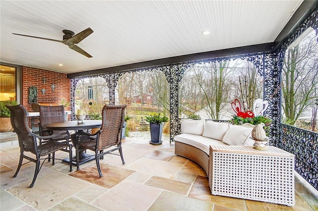 view of patio featuring ceiling fan and an outdoor hangout area