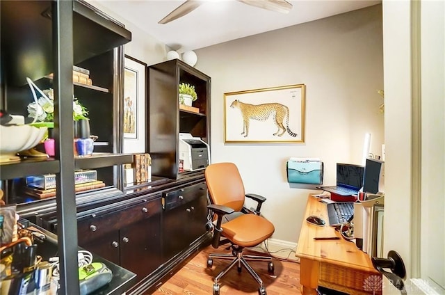 interior space featuring hardwood / wood-style floors and ceiling fan