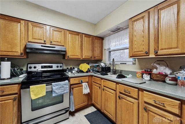 kitchen featuring sink and stainless steel range with electric stovetop