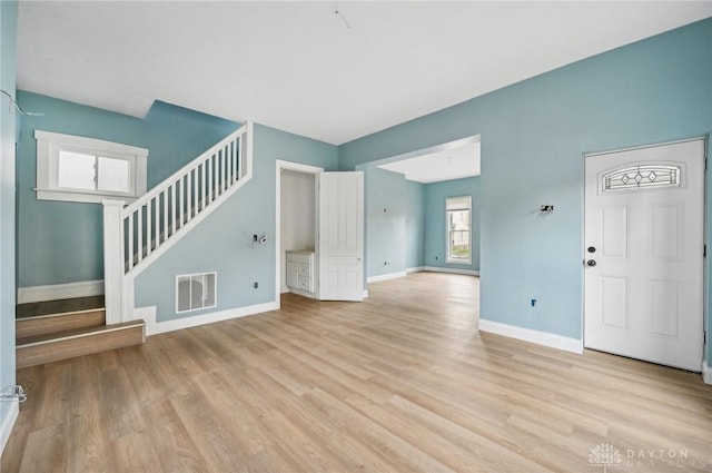 unfurnished living room with light hardwood / wood-style floors