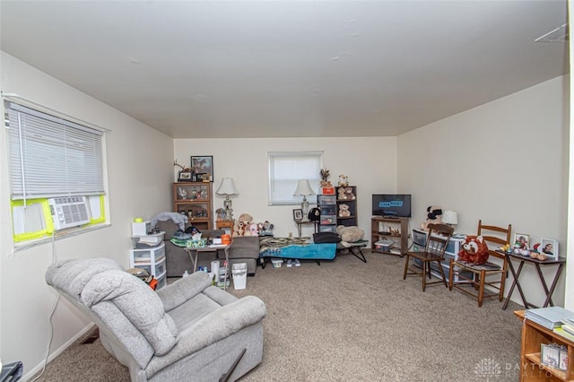 interior space featuring cooling unit and carpet