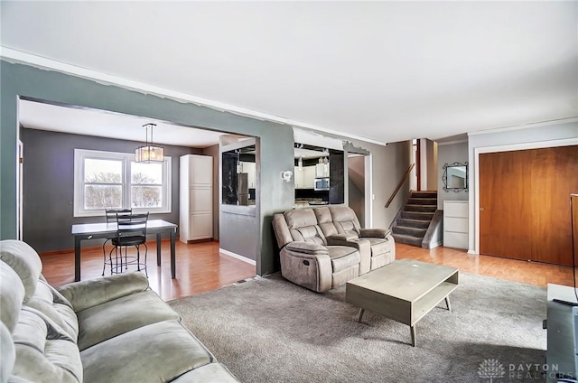 living room featuring light wood-type flooring