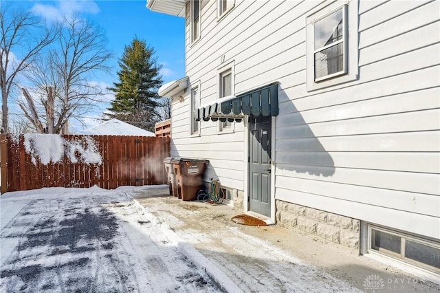 view of snow covered property