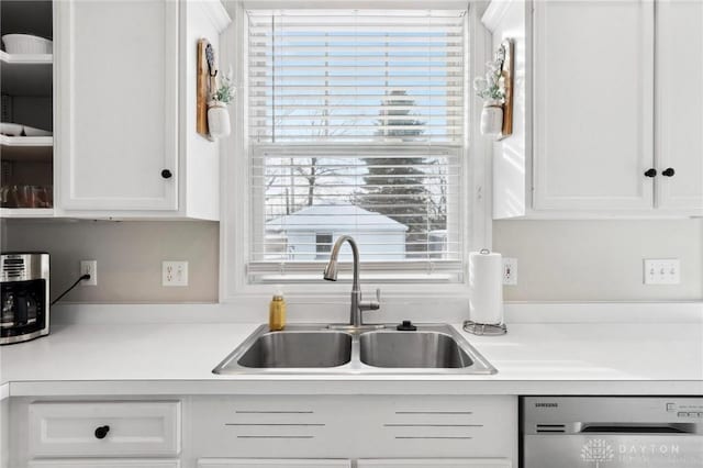 kitchen featuring white cabinets, sink, and stainless steel dishwasher