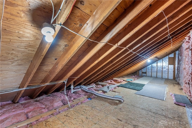 view of unfinished attic