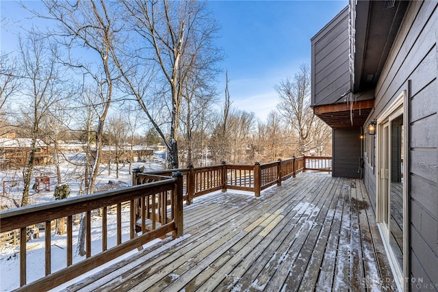 view of snow covered deck