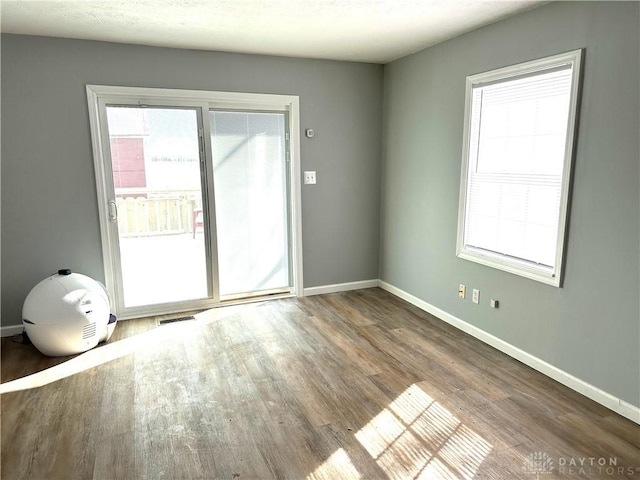 empty room featuring a healthy amount of sunlight and wood-type flooring