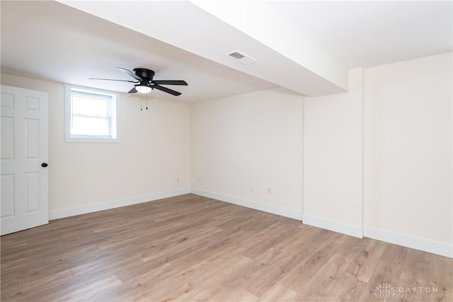 spare room featuring ceiling fan and light wood-type flooring