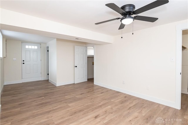 unfurnished room featuring ceiling fan and light hardwood / wood-style floors