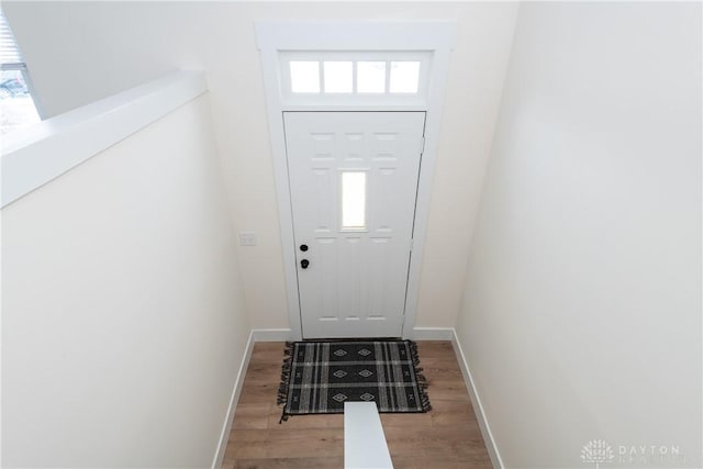 doorway with light hardwood / wood-style flooring and a wealth of natural light