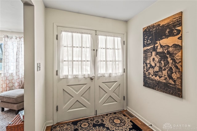 doorway with parquet floors