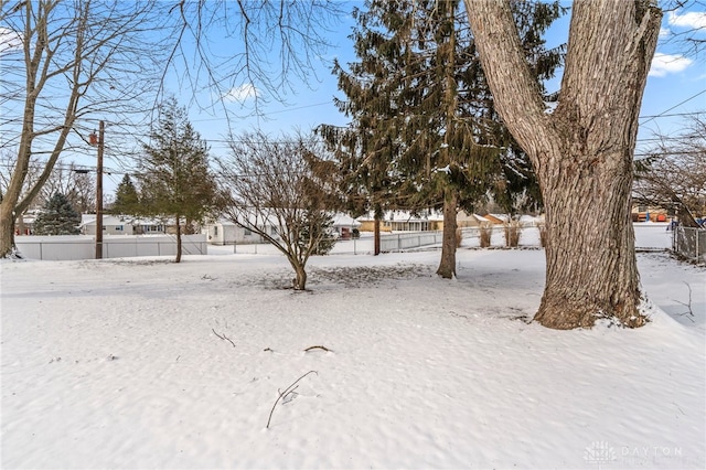 view of yard layered in snow