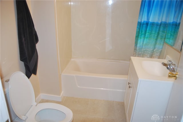 full bathroom with vanity, tile patterned flooring, toilet, and tub / shower combination