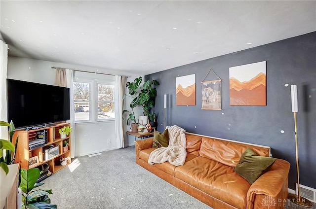 living room with light colored carpet