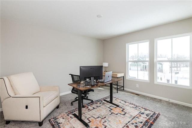 office with carpet floors and baseboards