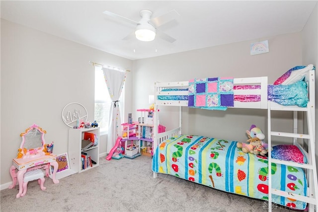 bedroom with carpet floors and ceiling fan