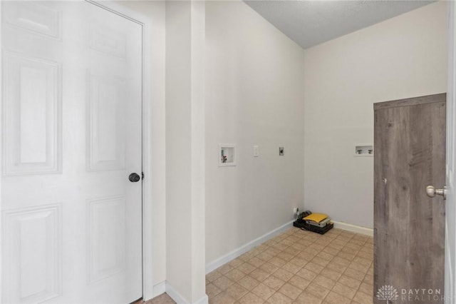 laundry room with laundry area, hookup for an electric dryer, baseboards, and washer hookup