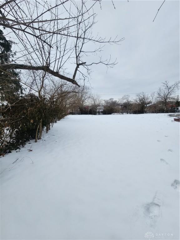 view of yard layered in snow