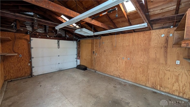 garage with wooden walls