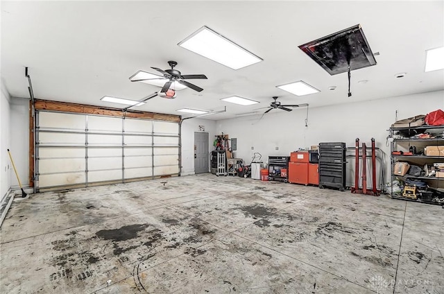 garage with a ceiling fan