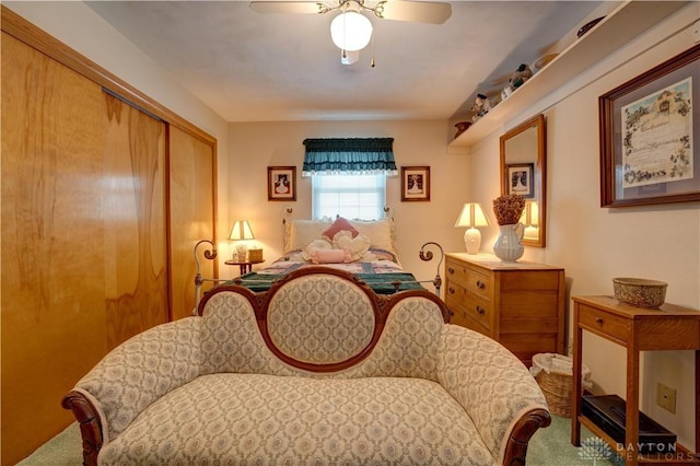 bedroom with a closet and ceiling fan