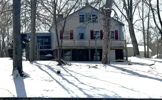 view of front of home with a deck