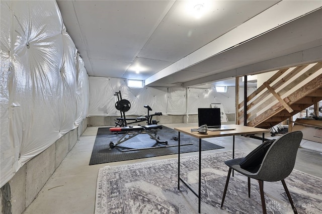 office area featuring concrete floors