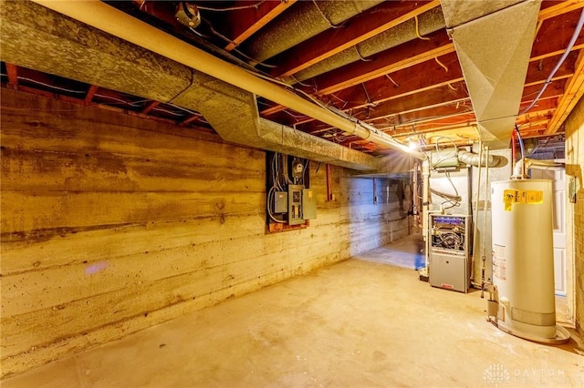 unfinished basement with water heater