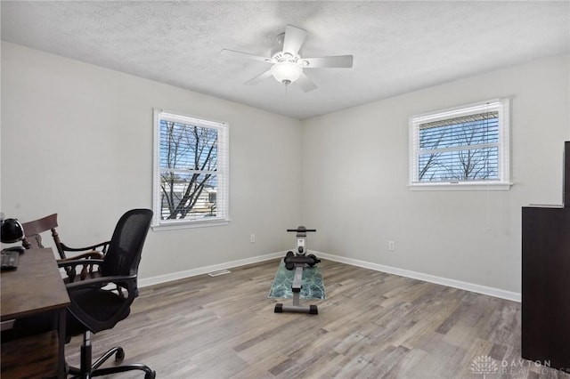 office space featuring plenty of natural light, baseboards, and wood finished floors