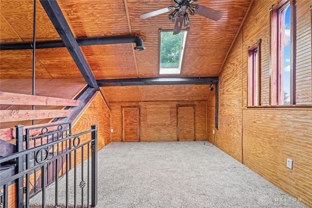 310 E Maple Ave, Miamisburg, OH 45342 - bonus room featuring wooden walls, ceiling fan, vaulted ceiling, carpet flooring, and wood ceiling