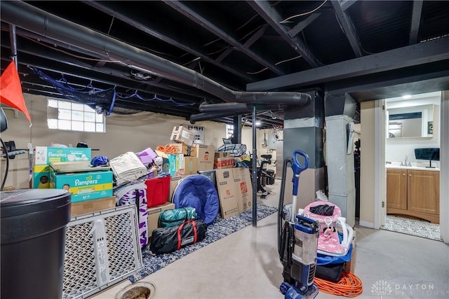 basement featuring a sink