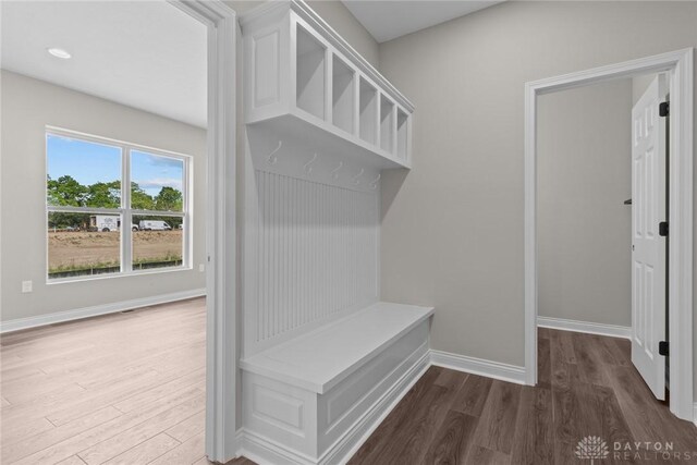 2881 Sky Crossing Dr Unit 55, Beavercreek, OH 45434 - mudroom featuring dark wood-style flooring and baseboards