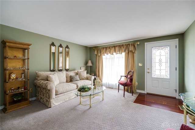 living area with baseboards