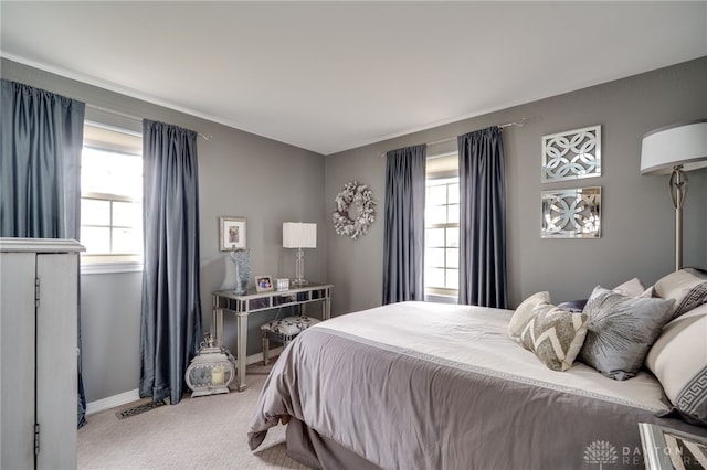 carpeted bedroom with multiple windows and baseboards