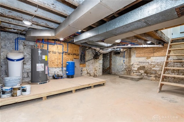 unfinished basement with electric water heater