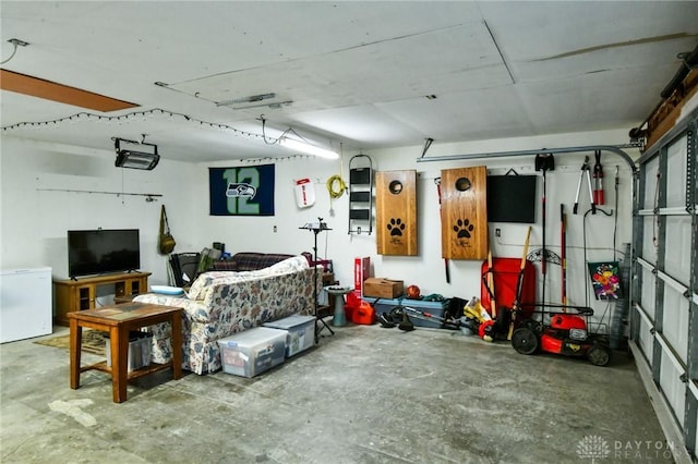 garage with fridge