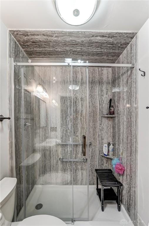 bathroom featuring a shower stall and toilet