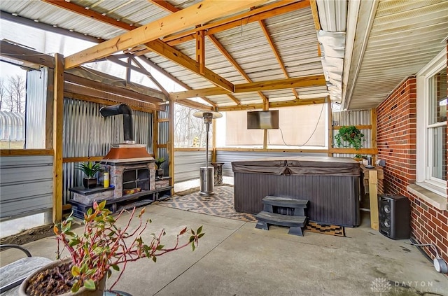 view of patio featuring a hot tub