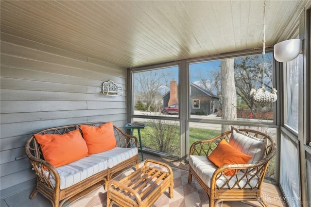 sunroom / solarium with wood ceiling