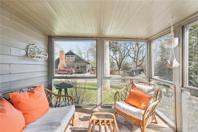 sunroom / solarium with wood ceiling