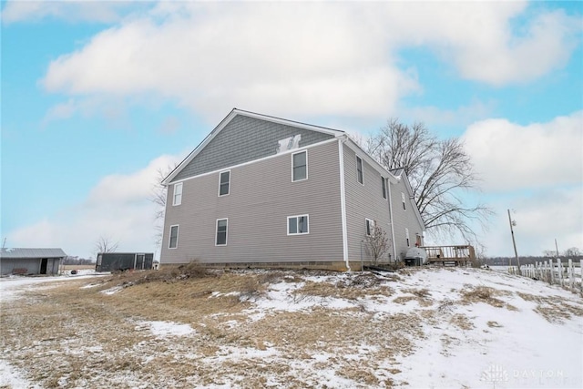 view of snow covered exterior