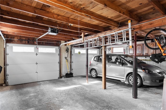 garage with a garage door opener