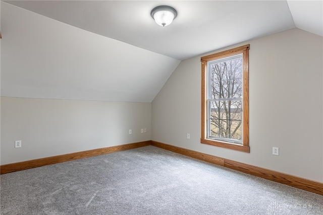 additional living space featuring lofted ceiling, carpet flooring, and baseboards