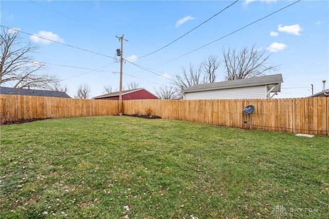 view of yard with a fenced backyard