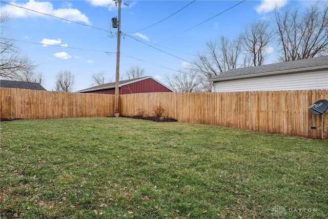 view of yard with a fenced backyard